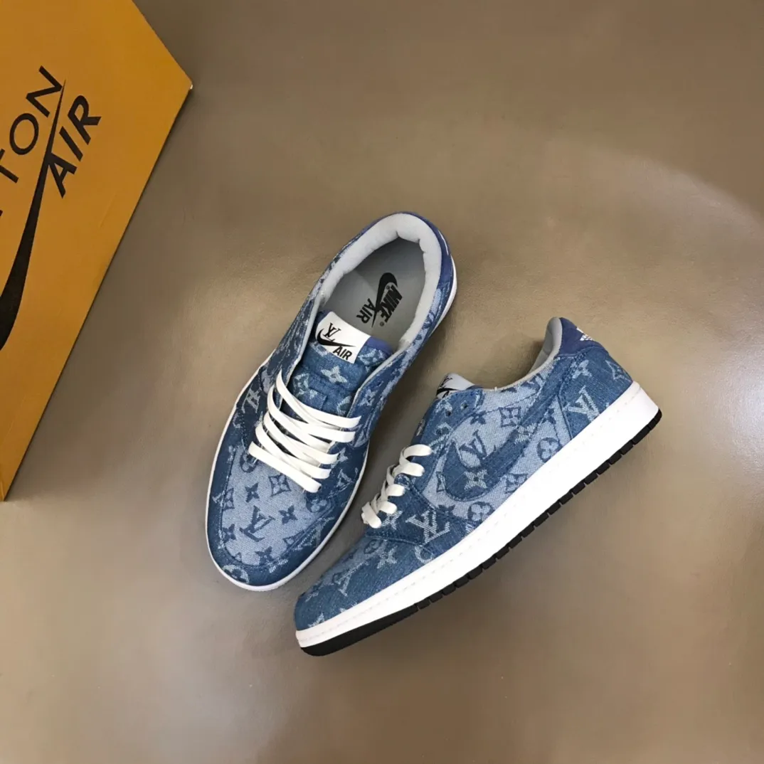 Men's shoes 💰p440 "*OUIS *UITTO* Nike" new original drawer box, co-branded low-top casual sneakers, this sneaker is completely made of denim canvas splicing leather, decorated with Louis Vuitton's iconic monogram and Damierl pattern with natural cowhide piping. The upper of this shoe combines LV’s most classic Monogram and Damier elements, giving it a sense of luxury and recognition! Size: 38-45